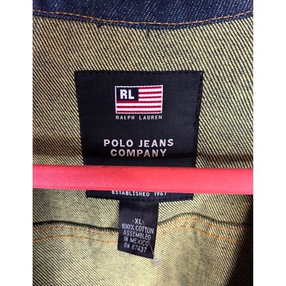 Y2K  Rugged Casual Polo Jeans Ralph Lauren XL Heavy Denim Trucker Jean Jacket - Picture 2 of 6